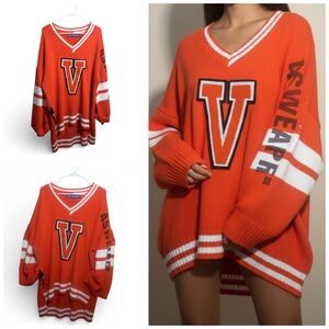 Orange ViadelleRose #VDR Oversized Varsity Knit Sweater, Italian Streetwear